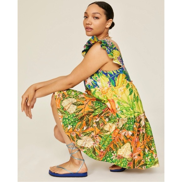 FARM Rio Dresses & Skirts - FARM Rio Caipirinha Green Yellow Vibrant Print Tiered Sleeveless Mini Dress - XL